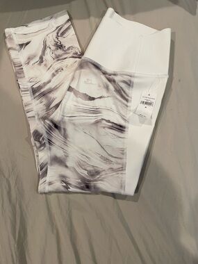 GAP White Marble-Print High-Waist Leggings